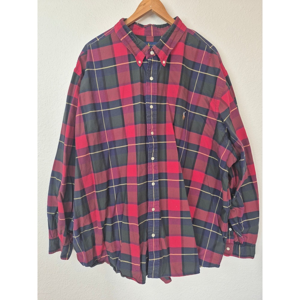 Ralph Lauren Mens Plaid Button‎ Down Shirt 4XB Big & Tall Red Blue Green Cotton